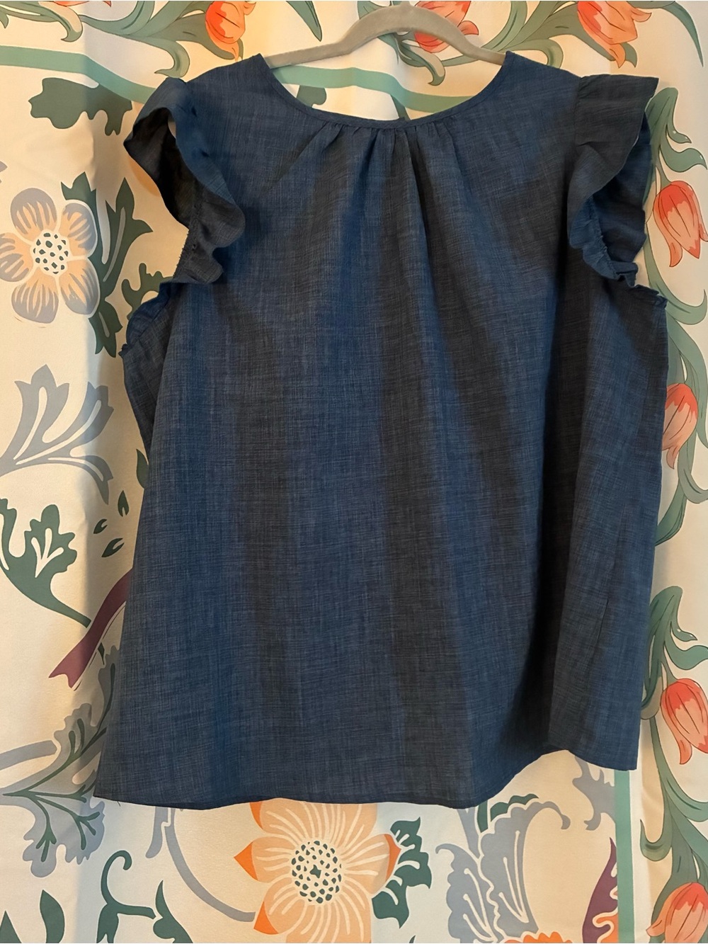 Shein Curve blue denim-look top with button down back